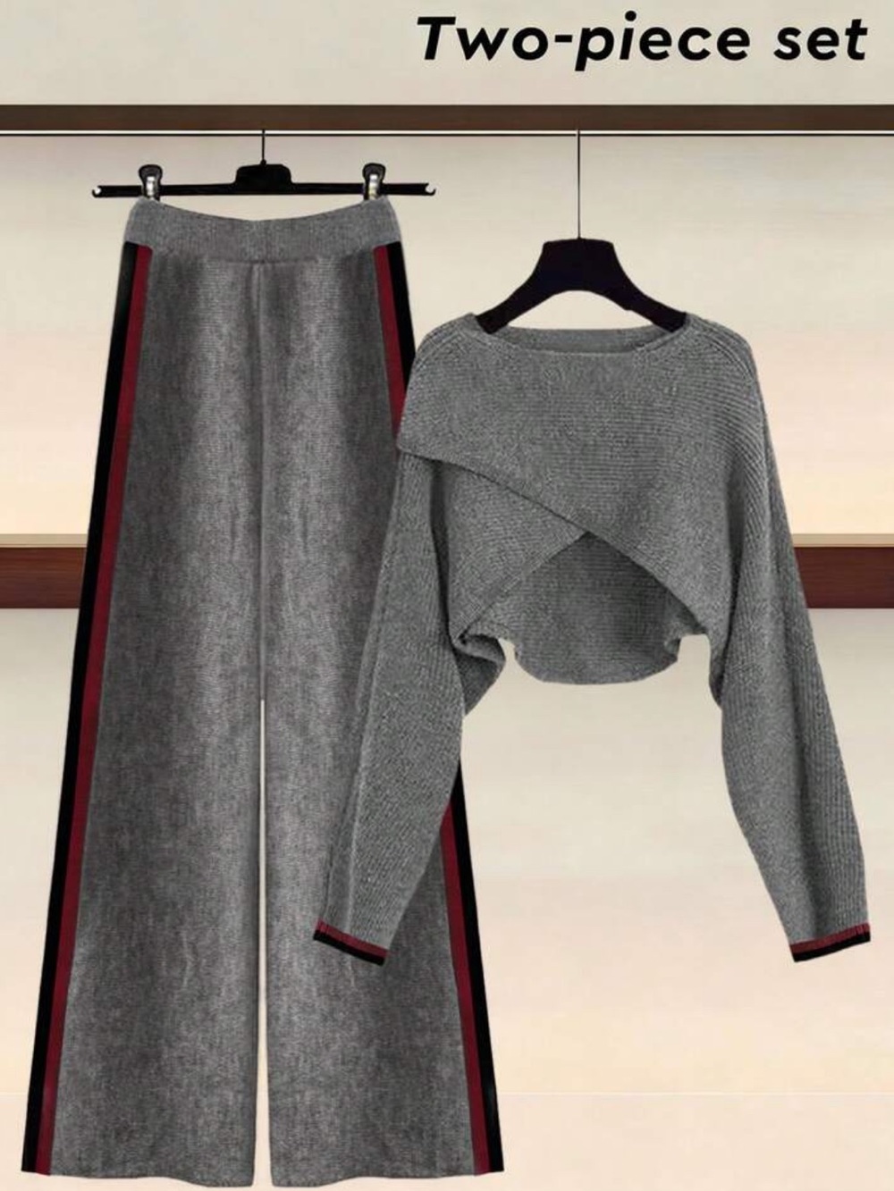 Unique Niche Design Crossed Gray Long Sleeve Knit Sweater Women's New